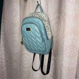 Luv by Betsy Johnson Baby Blue Mini Backpack Bag Leopard Print Gold Accent